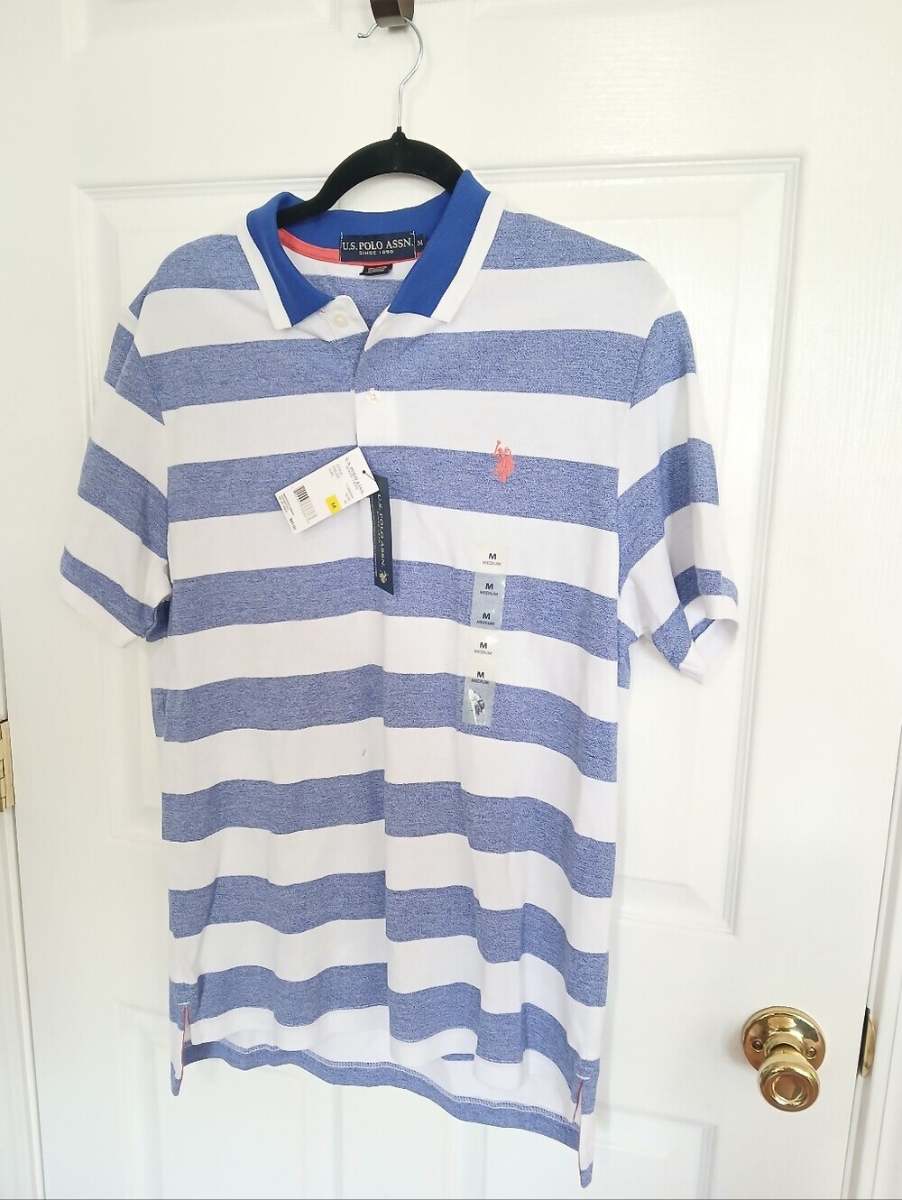 U.S. Polo Assn. White & Blue Horizontal Stripe Polo NWT Preppy Academia Casual
